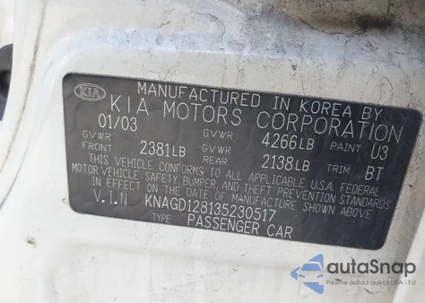 2003 Kia Optima Lx V6/Se V6 из США, поврежденный, VIN KNAGD128135230517